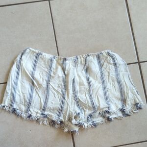 Honey Belle Cream and Navy Striped Fringe Shorts
